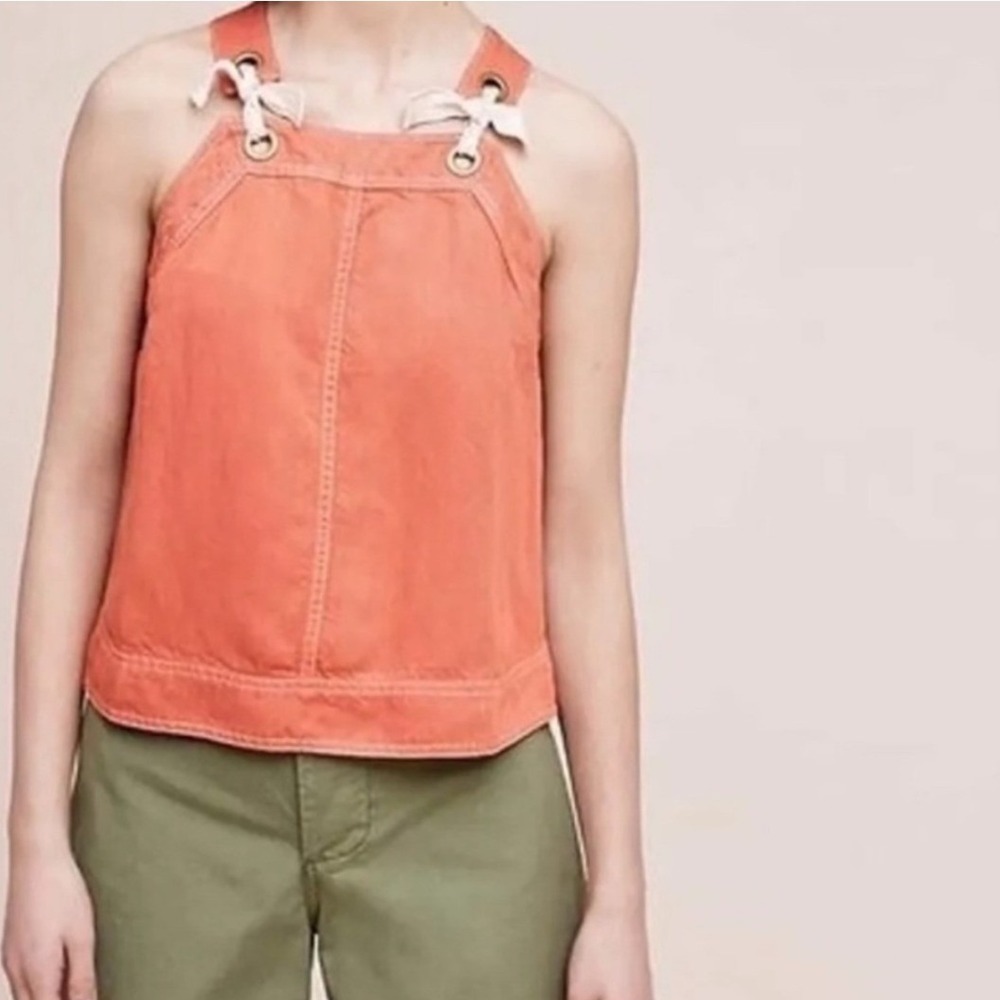 Anthropologie Maeve‎ Denim Tank Top Womens 4 Coral Tie Strap Sleeveless